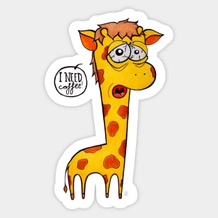 I Need Coffee - Giraffe with a Caffeine Addiction Sticker